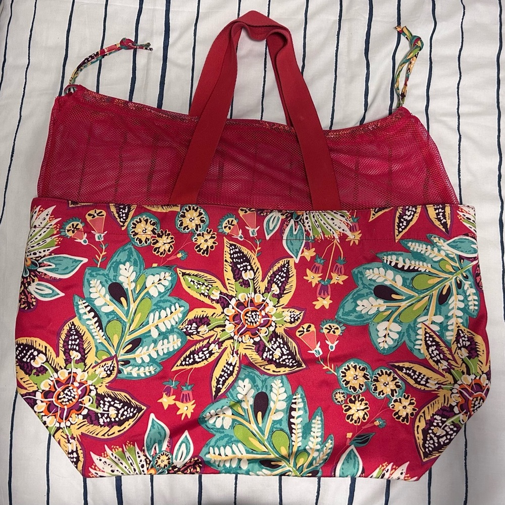 Vera Bradley Rumba Print Lighten Up Drawstring Family Tote Beach Bag - Picture 2 of 11